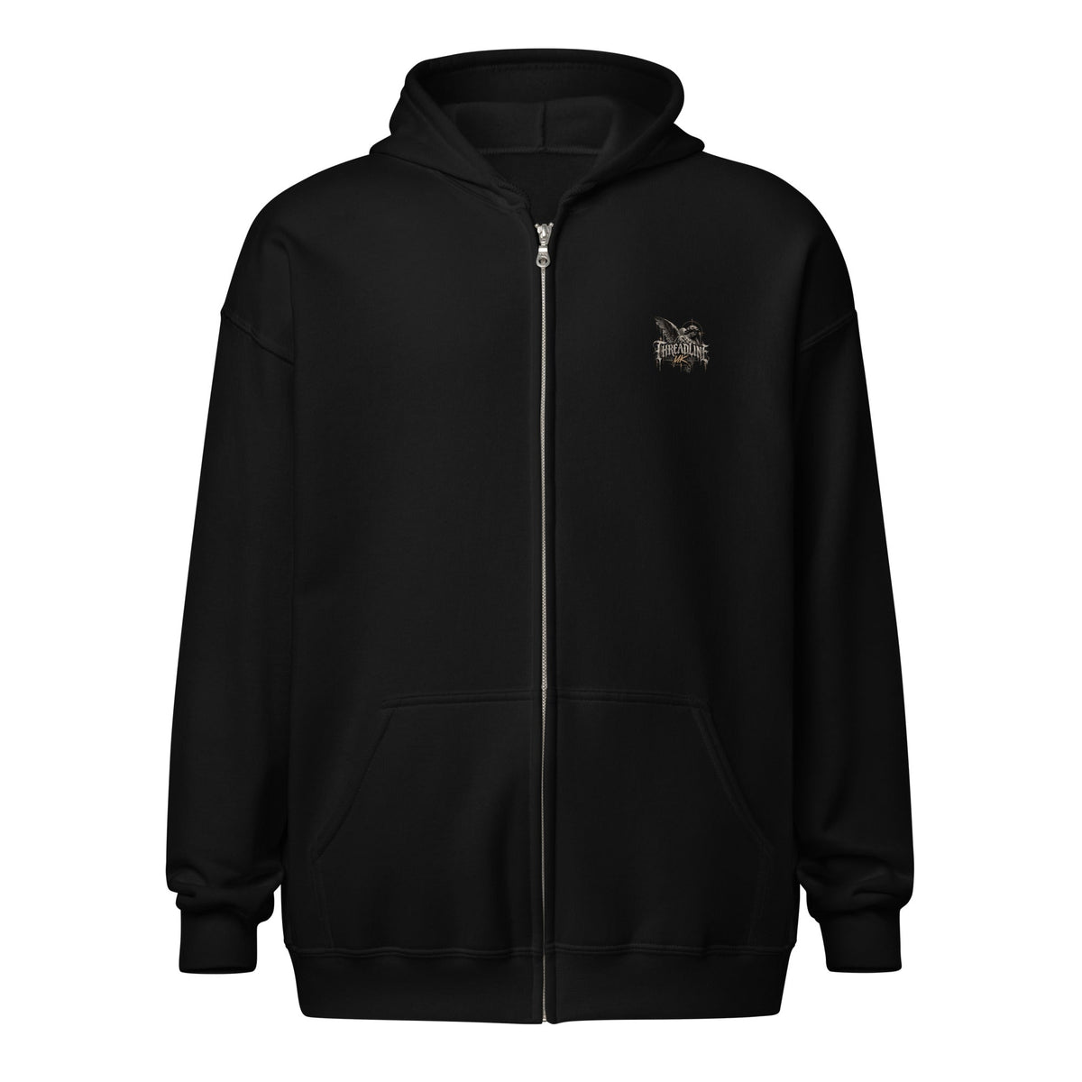 Threadline heavy blend zip hoodie in black — front view